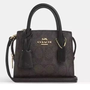 NWT Coach Andrea Mini Carryall Handbag Crossbody In Signature Canvas & Leather